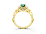 Yellow gold Oval Cut Green Sapphire Solitaire Ring with Filigree Band and Four-Prong Setting_27
