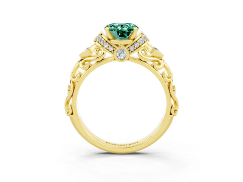Yellow gold Oval Cut Green Sapphire Solitaire Ring with Filigree Band and Four-Prong Setting_27