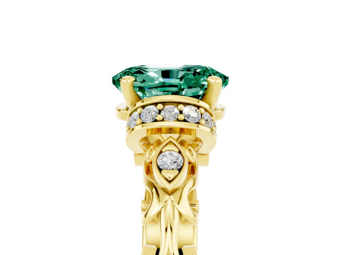 Yellow gold Oval Cut Green Sapphire Solitaire Ring with Filigree Band and Four-Prong Setting_29