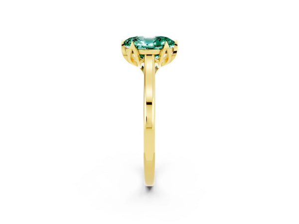 Yellow gold Oval Cut Green Sapphire Solitaire Ring with Flower Prong Setting and Classic Band