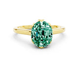 Yellow gold Oval Cut Green Sapphire Solitaire Ring with Flower Prong Setting and Classic Band_36