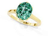 Yellow gold Oval Cut Green Sapphire Solitaire Ring with Flower Prong Setting and Classic Band_37