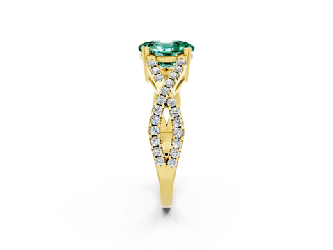 Yellow gold Oval Cut Green Sapphire Solitaire Ring with Four-Prong Setting and Twisted Pavé Band_2