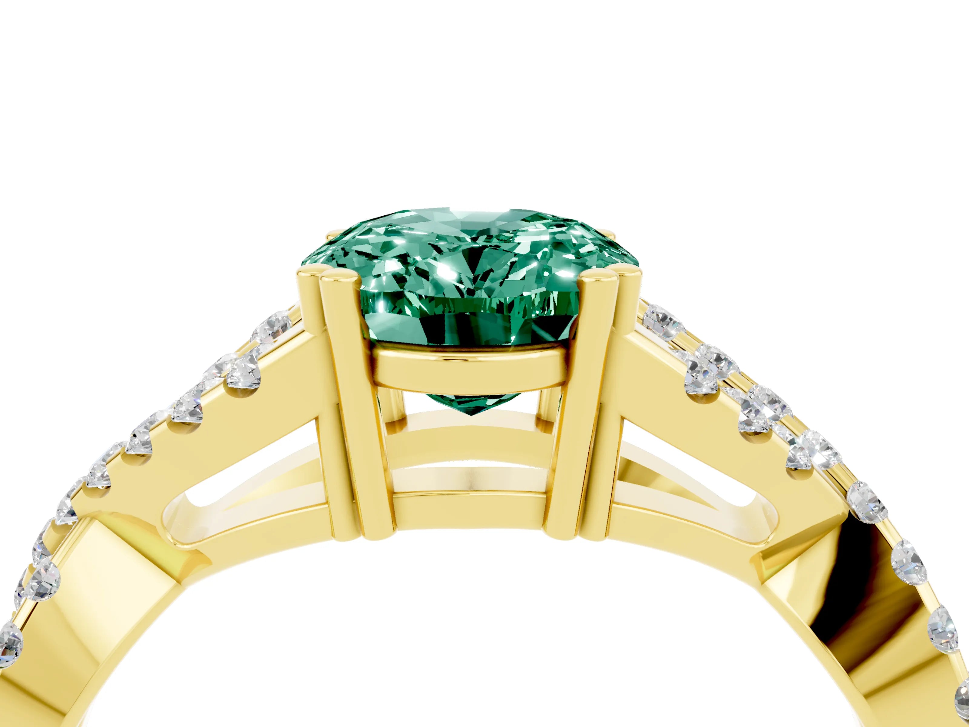 Yellow gold Oval Cut Green Sapphire Solitaire Ring with Four-Prong Setting and Twisted Pavé Band_4