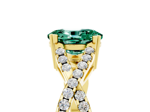 Yellow gold Oval Cut Green Sapphire Solitaire Ring with Four-Prong Setting and Twisted Pavé Band_5