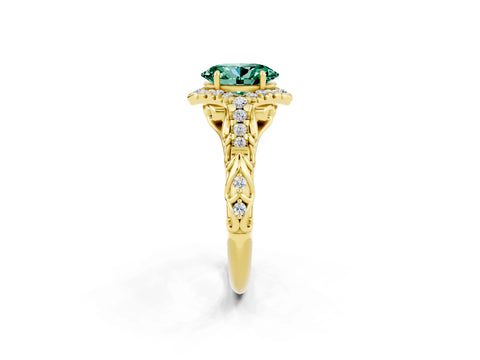 Yellow gold Oval Cut Green Sapphire Solitaire Ring with Hidden Halo and Pavé Band_14