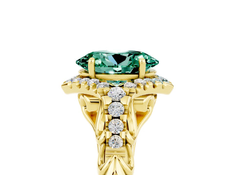 Yellow gold Oval Cut Green Sapphire Solitaire Ring with Hidden Halo and Pavé Band_17