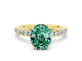 Yellow gold Oval Cut Green Sapphire Solitaire Ring with Pavé Accents and Four-Prong Setting
