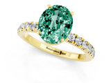 Yellow gold Oval Cut Green Sapphire Solitaire Ring with Pavé Accents and Four-Prong Setting_1