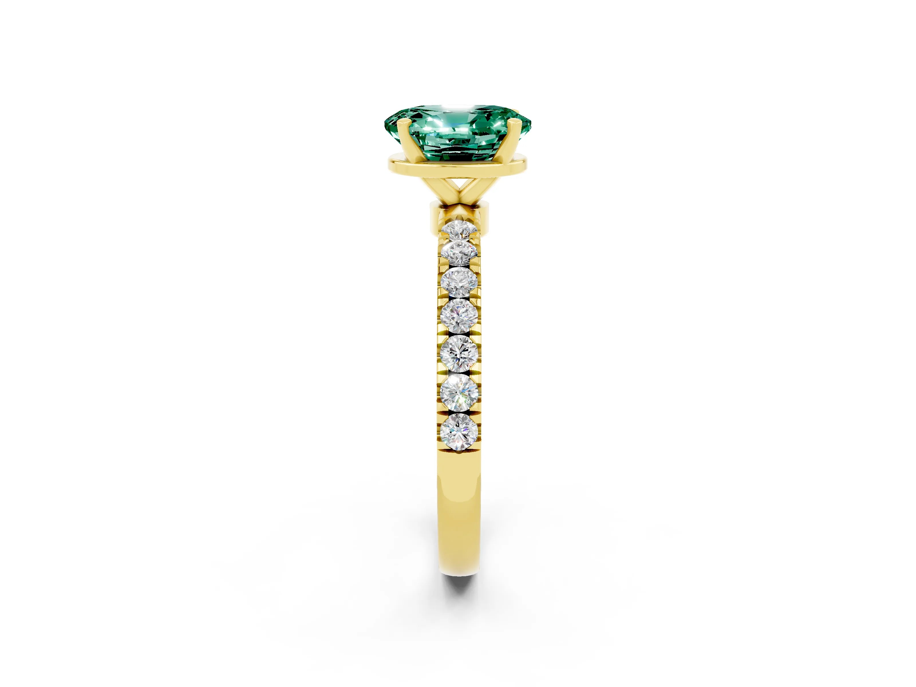 Yellow gold Oval Cut Green Sapphire Solitaire Ring with Pavé Accents and Four-Prong Setting_2