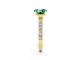Yellow gold Oval Cut Green Sapphire Solitaire Ring with Pavé Accents and Four-Prong Setting_2