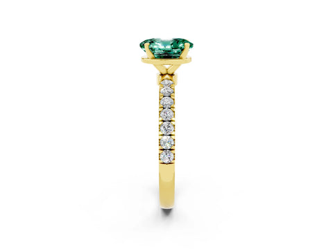 Yellow gold Oval Cut Green Sapphire Solitaire Ring with Pavé Accents and Four-Prong Setting_2
