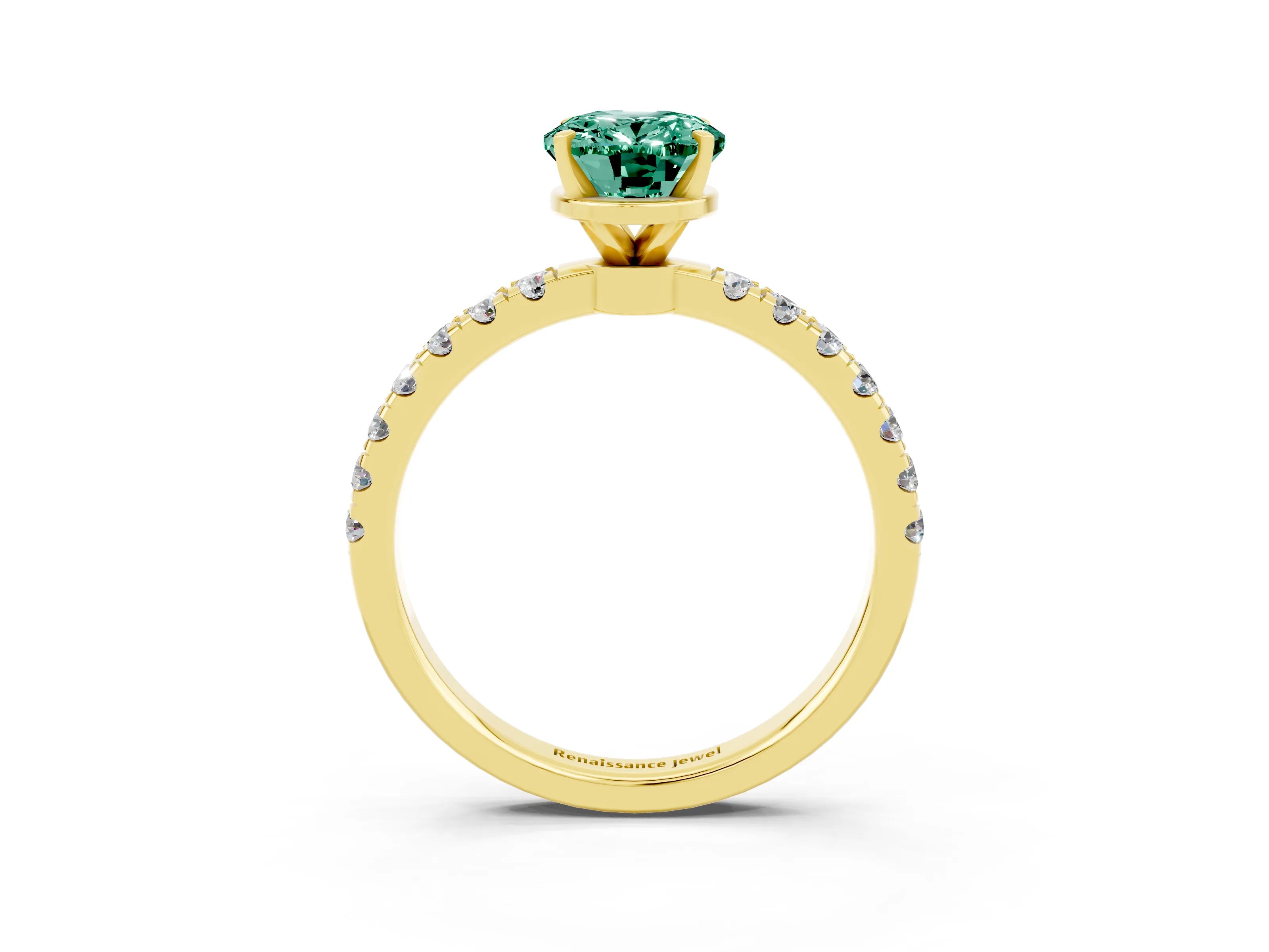 Yellow gold Oval Cut Green Sapphire Solitaire Ring with Pavé Accents and Four-Prong Setting_3