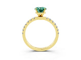 Yellow gold Oval Cut Green Sapphire Solitaire Ring with Pavé Accents and Four-Prong Setting_3