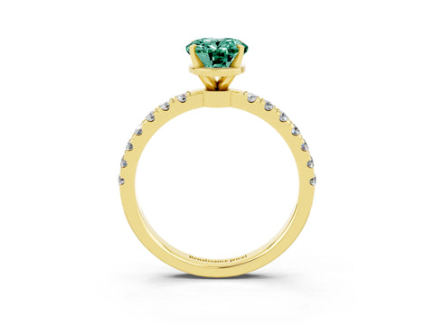Yellow gold Oval Cut Green Sapphire Solitaire Ring with Pavé Accents and Four-Prong Setting_3