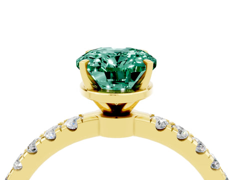Yellow gold Oval Cut Green Sapphire Solitaire Ring with Pavé Accents and Four-Prong Setting_4