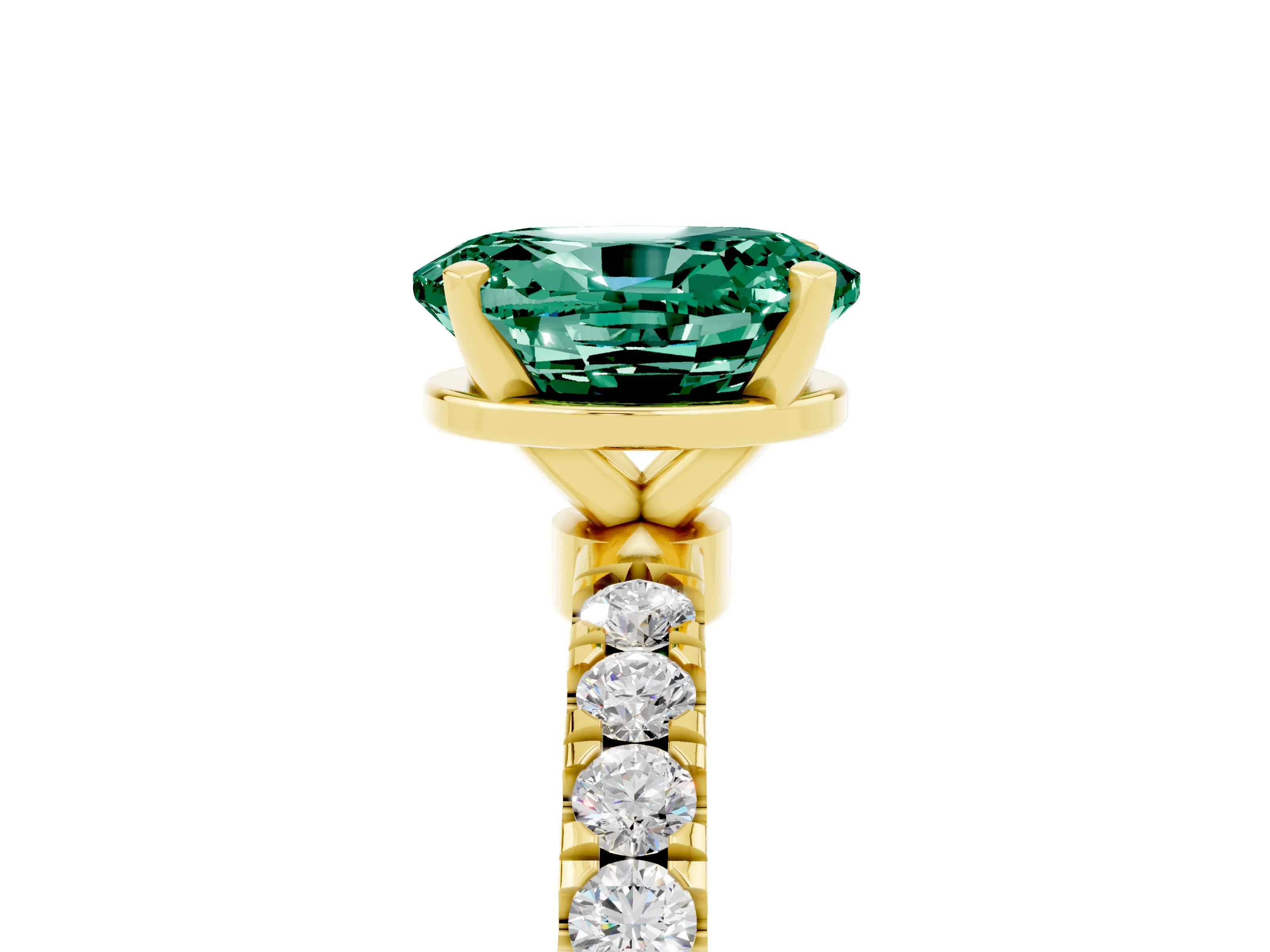 Yellow gold Oval Cut Green Sapphire Solitaire Ring with Pavé Accents and Four-Prong Setting_5