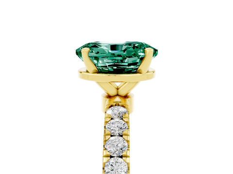 Yellow gold Oval Cut Green Sapphire Solitaire Ring with Pavé Accents and Four-Prong Setting_5