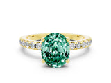 Yellow gold Oval Cut Green Sapphire Solitaire Ring with Pavé Band and Four-Prong Setting_24