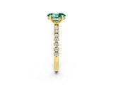 Yellow gold Oval Cut Green Sapphire Solitaire Ring with Pavé Band and Four-Prong Setting_26