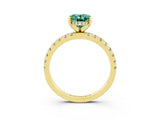 Yellow gold Oval Cut Green Sapphire Solitaire Ring with Pavé Band and Four-Prong Setting_27