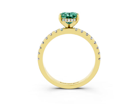 Yellow gold Oval Cut Green Sapphire Solitaire Ring with Pavé Band and Four-Prong Setting_27
