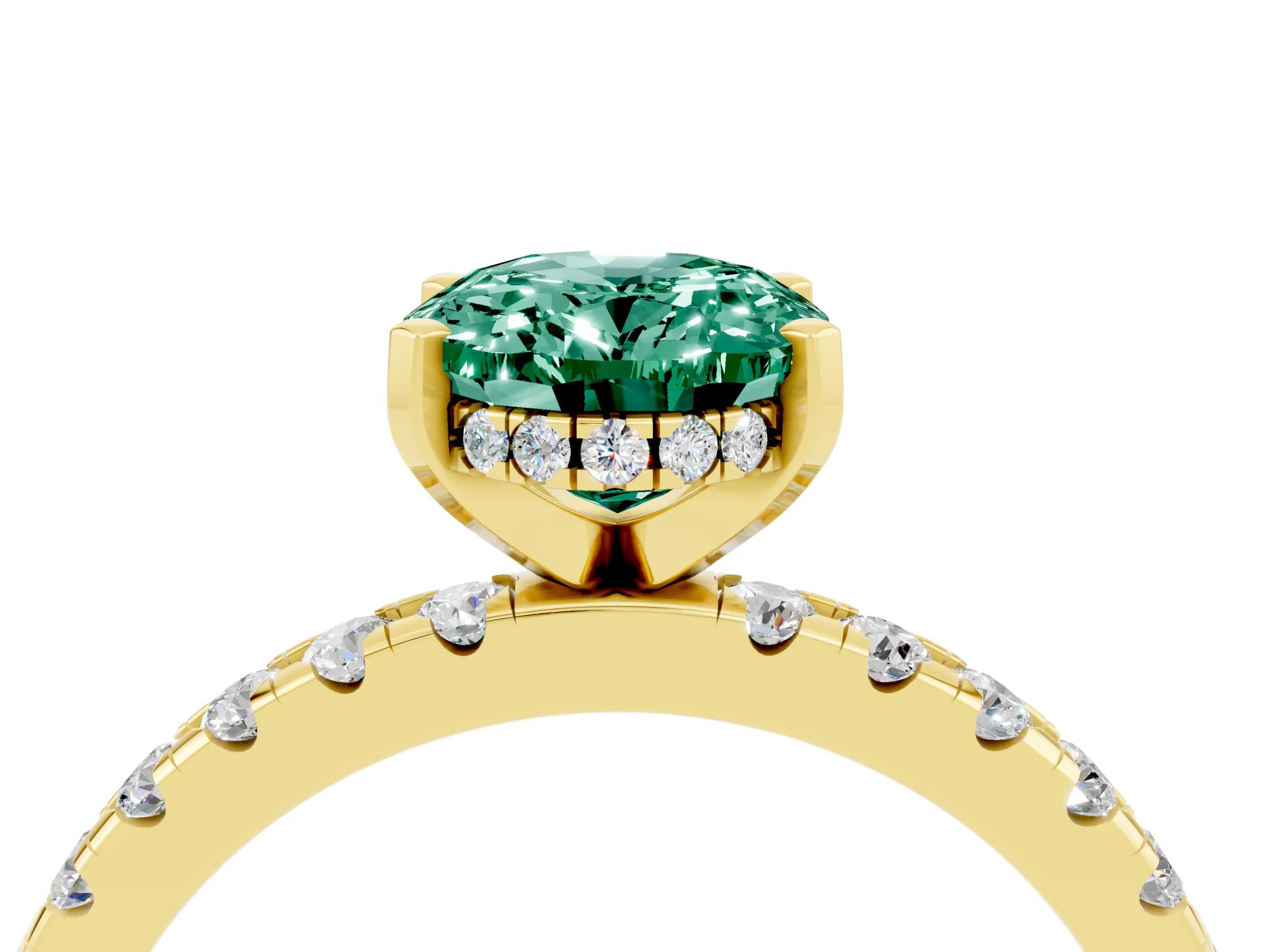 Yellow gold Oval Cut Green Sapphire Solitaire Ring with Pavé Band and Four-Prong Setting_28