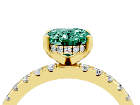 Yellow gold Oval Cut Green Sapphire Solitaire Ring with Pavé Band and Four-Prong Setting_28