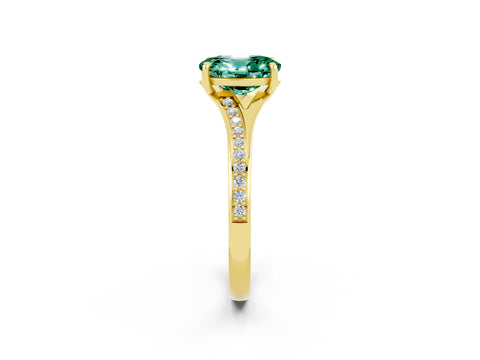 Yellow gold Oval Cut Green Sapphire Solitaire Ring with Pavé Band and Prong Setting_14
