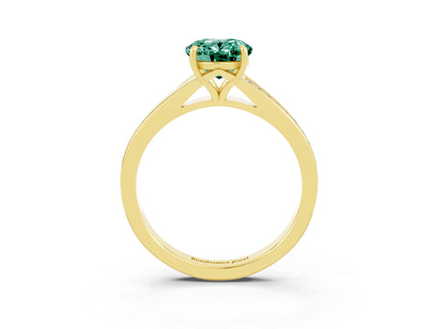 Yellow gold Oval Cut Green Sapphire Solitaire Ring with Pavé Band and Prong Setting_15