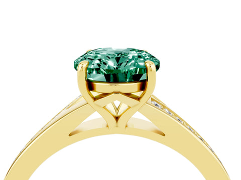 Yellow gold Oval Cut Green Sapphire Solitaire Ring with Pavé Band and Prong Setting_16