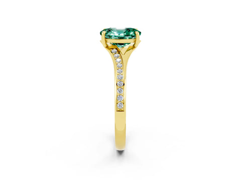 Yellow gold Oval Cut Green Sapphire Solitaire Ring with Pavé Band and Prong Setting_2