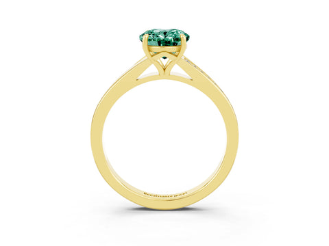 Yellow gold Oval Cut Green Sapphire Solitaire Ring with Pavé Band and Prong Setting_3