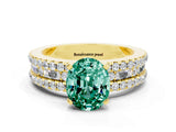 Yellow gold Oval Cut Green Sapphire Solitaire Ring with Pavé and Channel Set Band
