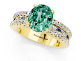 Yellow gold Oval Cut Green Sapphire Solitaire Ring with Pavé and Channel Set Band_1