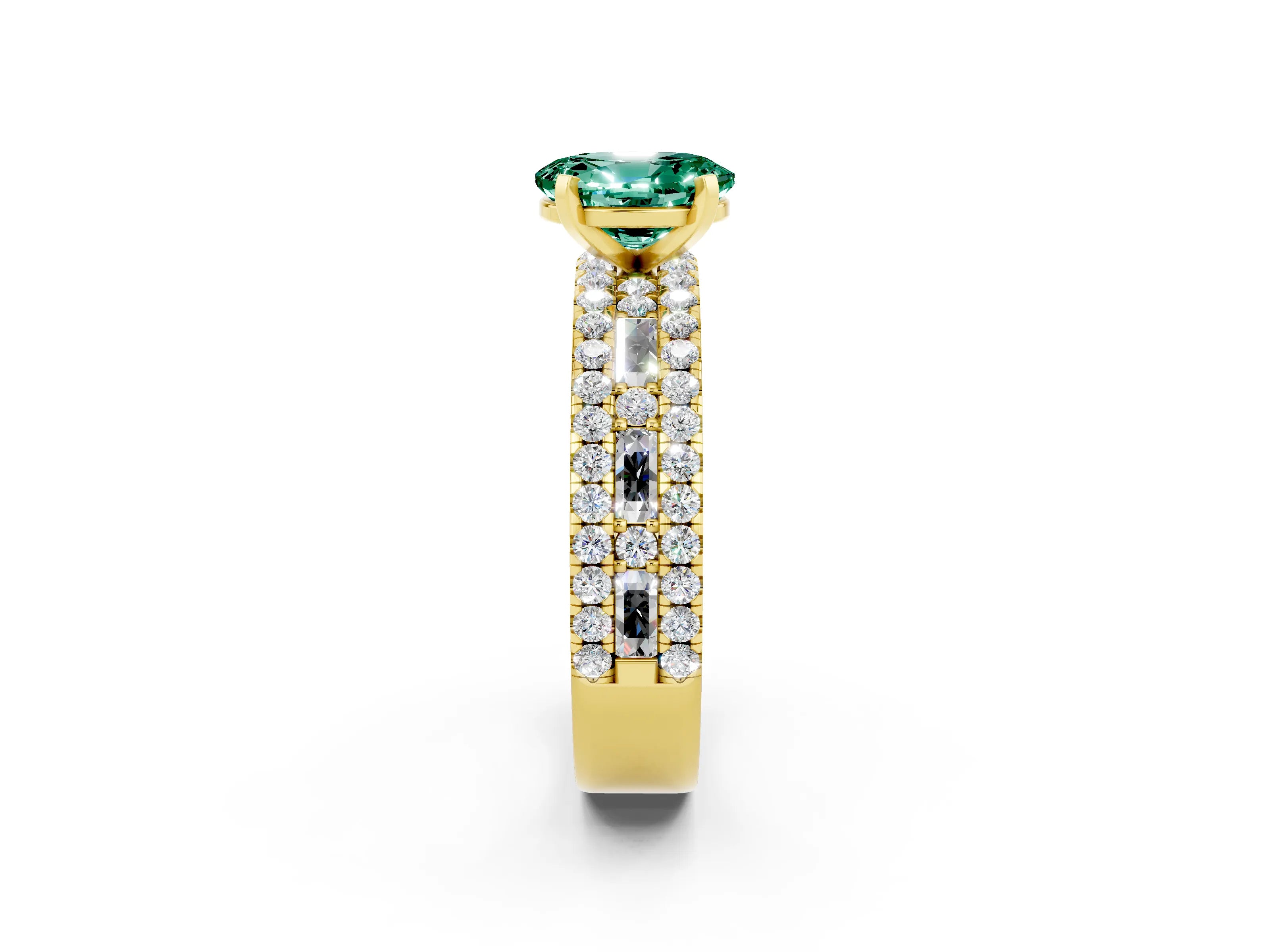 Yellow gold Oval Cut Green Sapphire Solitaire Ring with Pavé and Channel Set Band_2