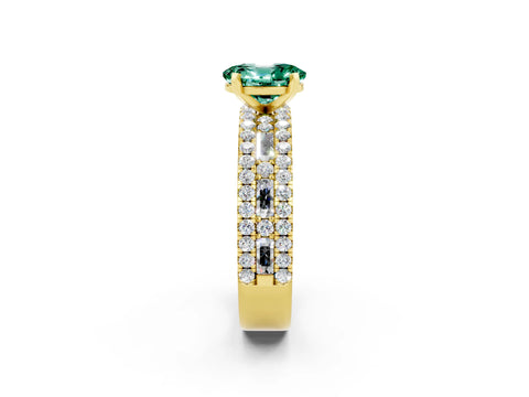 Yellow gold Oval Cut Green Sapphire Solitaire Ring with Pavé and Channel Set Band_2