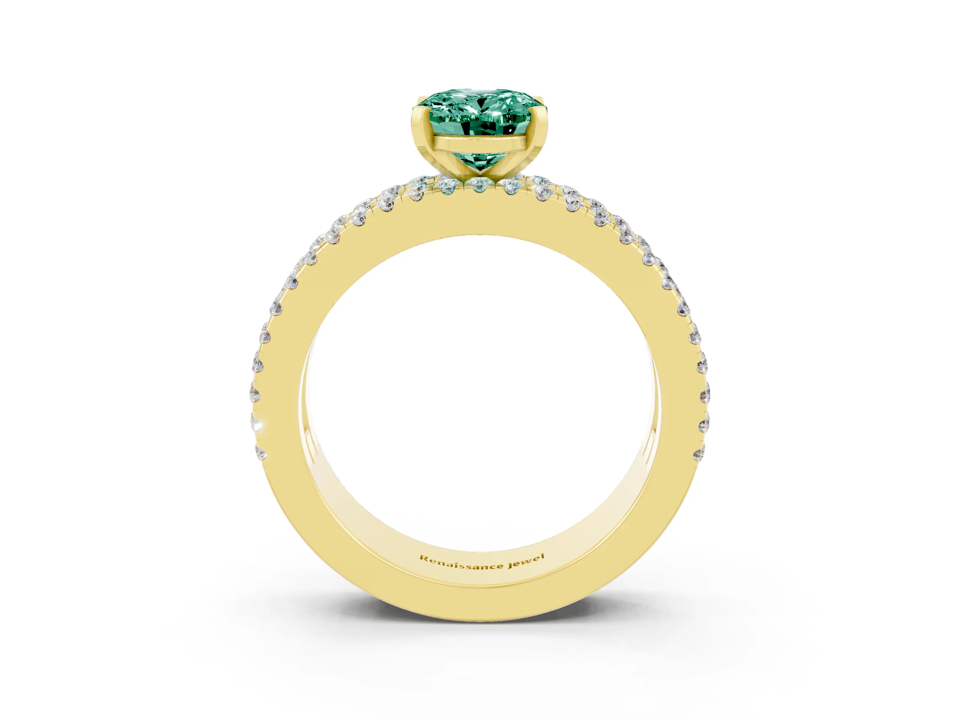 Yellow gold Oval Cut Green Sapphire Solitaire Ring with Pavé and Channel Set Band_3