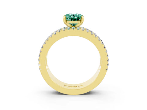 Yellow gold Oval Cut Green Sapphire Solitaire Ring with Pavé and Channel Set Band_3