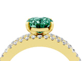 Yellow gold Oval Cut Green Sapphire Solitaire Ring with Pavé and Channel Set Band_4