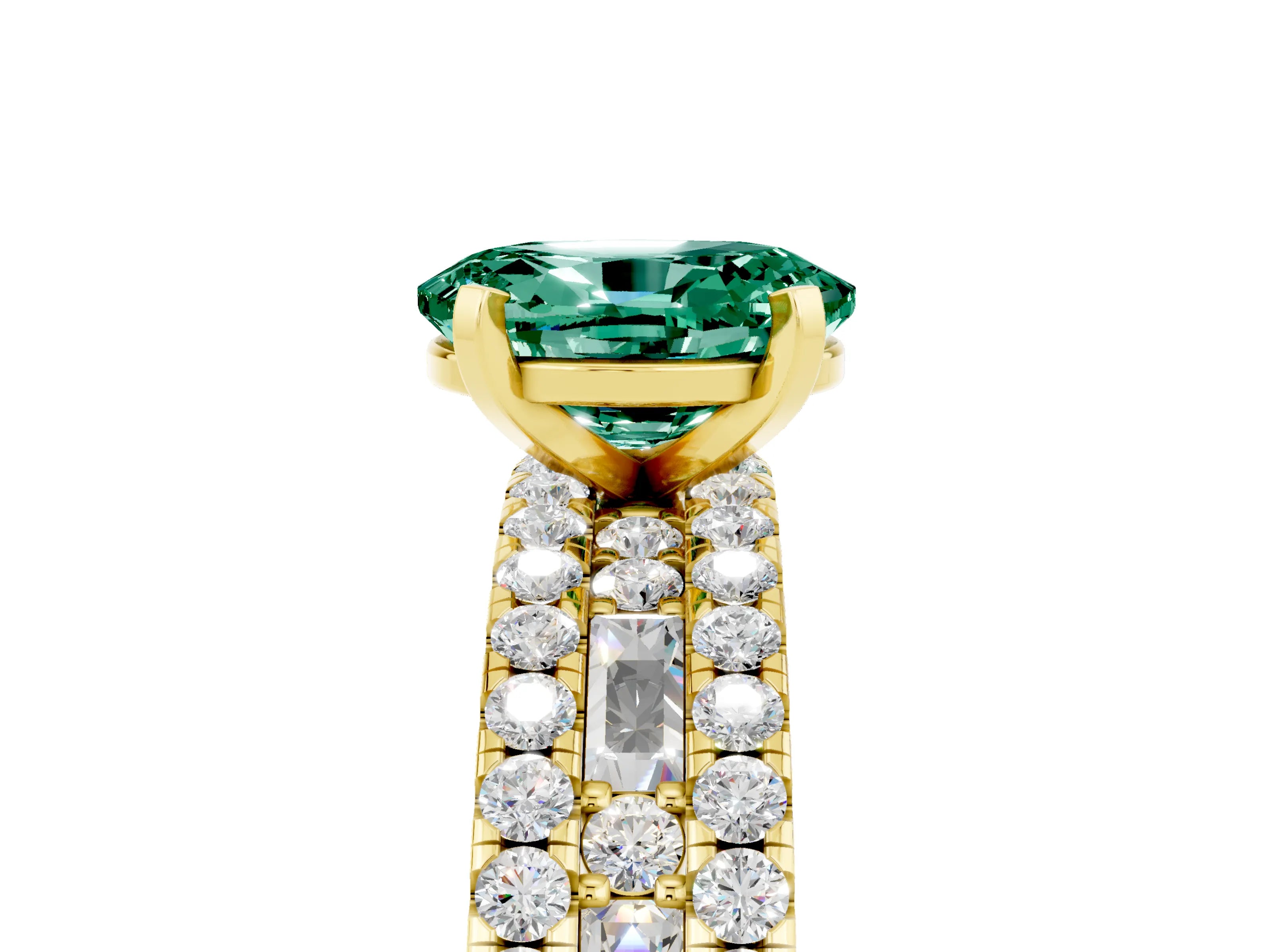 Yellow gold Oval Cut Green Sapphire Solitaire Ring with Pavé and Channel Set Band_5