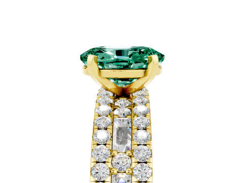 Yellow gold Oval Cut Green Sapphire Solitaire Ring with Pavé and Channel Set Band_5