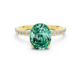 Yellow gold Oval Cut Green Sapphire Solitaire Ring with Pave Band and Four Prong Setting_24