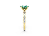 Yellow gold Oval Cut Green Sapphire Solitaire Ring with Pave Band and Four Prong Setting_26