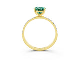 Yellow gold Oval Cut Green Sapphire Solitaire Ring with Pave Band and Four Prong Setting_27