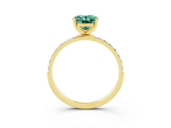 Yellow gold Oval Cut Green Sapphire Solitaire Ring with Round  Pavé Band and Prong Setting