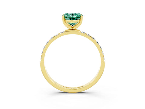 Yellow gold Oval Cut Green Sapphire Solitaire Ring with Pave Band and Four Prong Setting_27