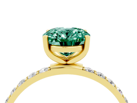 Yellow gold Oval Cut Green Sapphire Solitaire Ring with Pave Band and Four Prong Setting_28