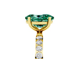 Yellow gold Oval Cut Green Sapphire Solitaire Ring with Pave Band and Four Prong Setting_29