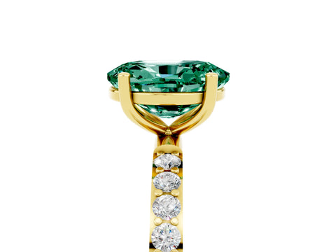 Yellow gold Oval Cut Green Sapphire Solitaire Ring with Pave Band and Four Prong Setting_29